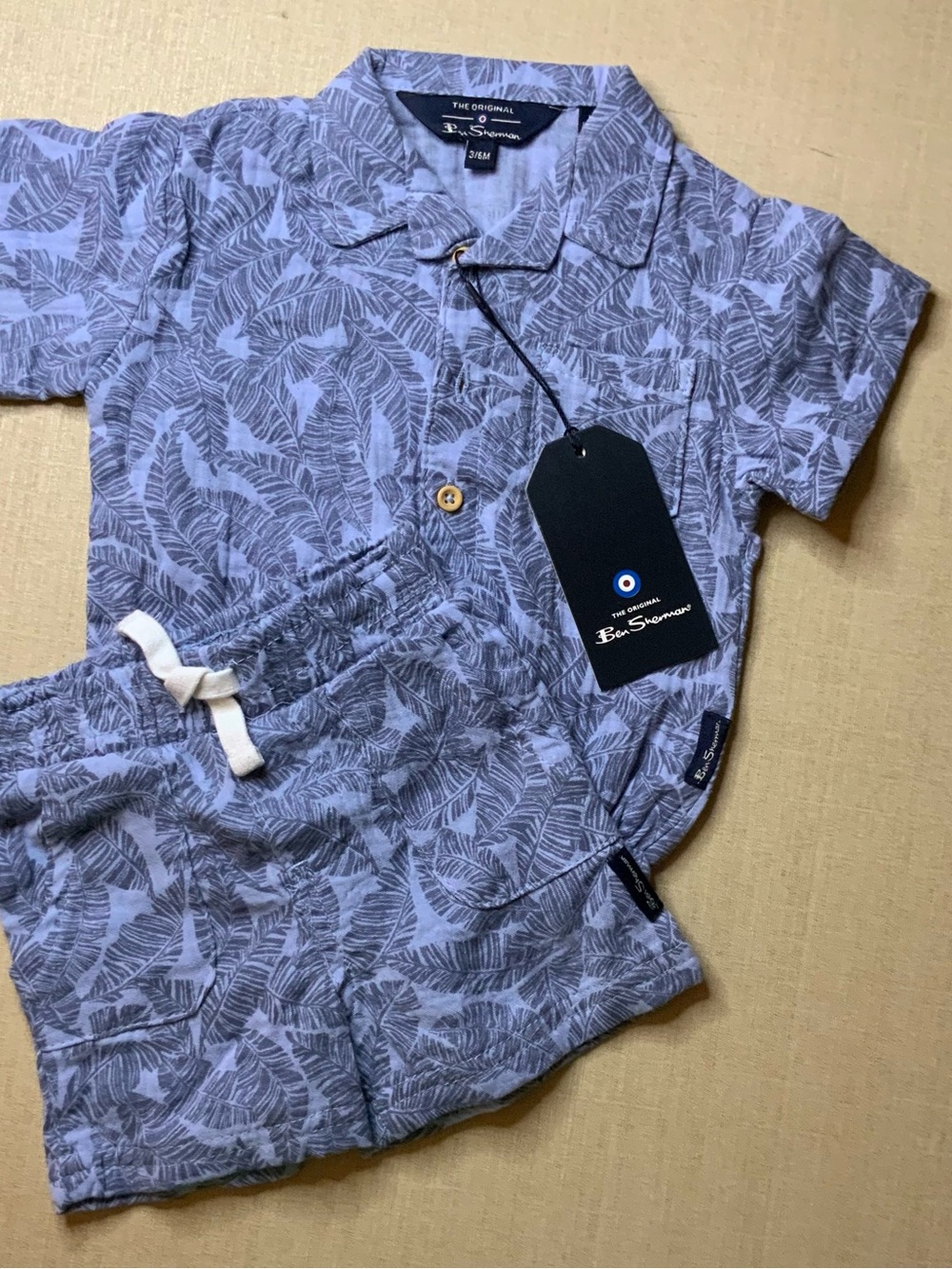Ben Sherman Light Blue Short-Sleeve Leaf Print Button-Up Shirt